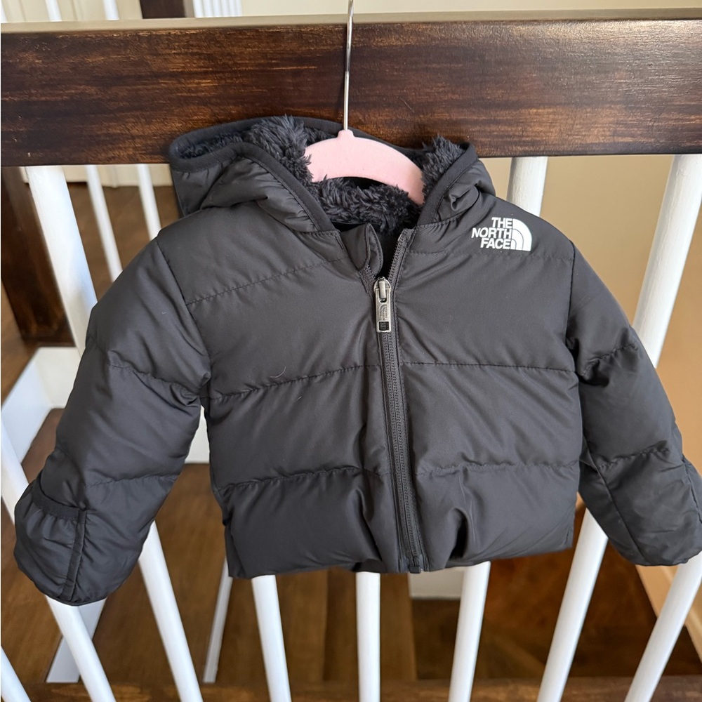 Baby North Face Black down fleece lined Hooded Jacket